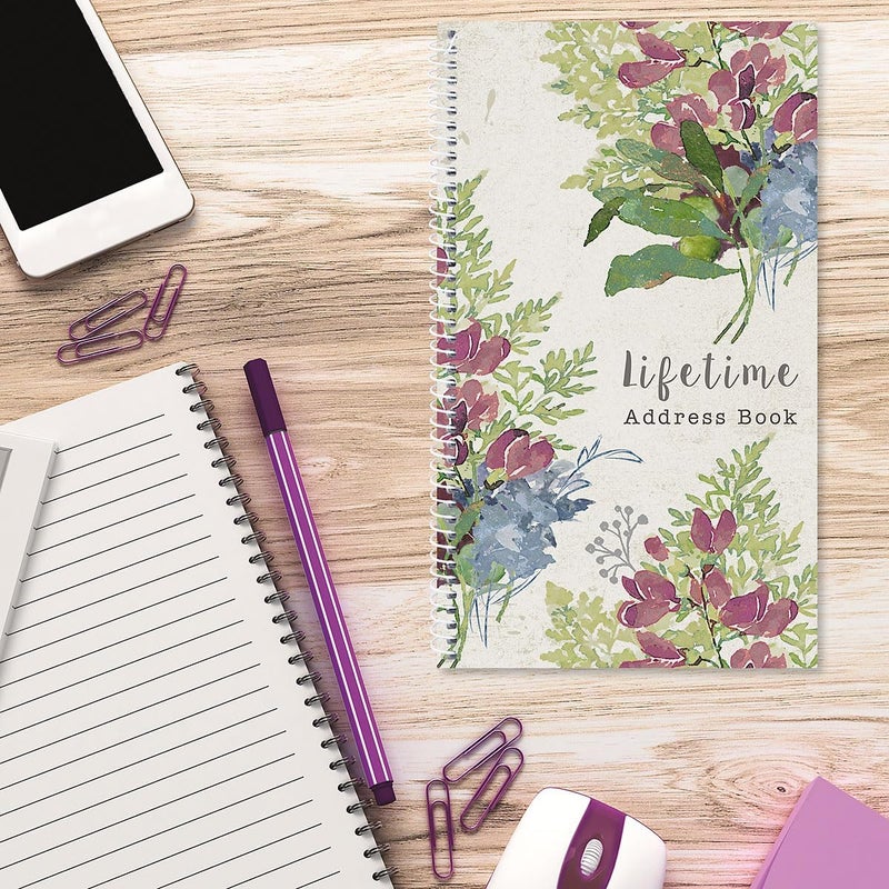 Current Fall Florals Address Book - 94 Pages; Small 5" x 8-1/2" Size for Purse or Office, Spiral Bound Soft Cover Organizer for Contacts, Addresses, Email, & Phone Numbers + 50 Replacement Stickers - Image 5